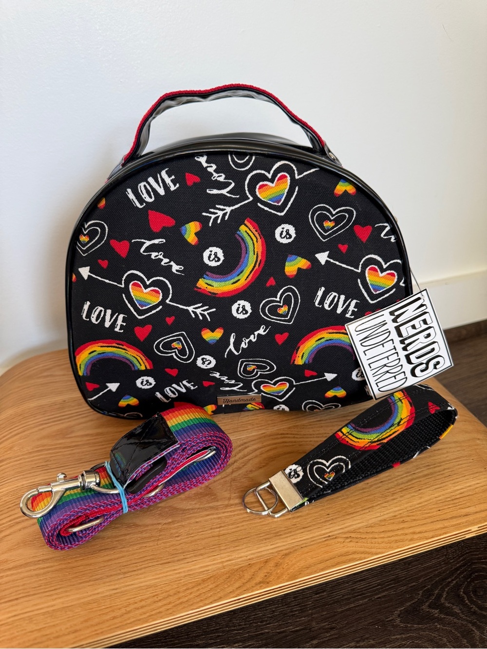 Rainbow Love Crossbody Bag with Strap - Black